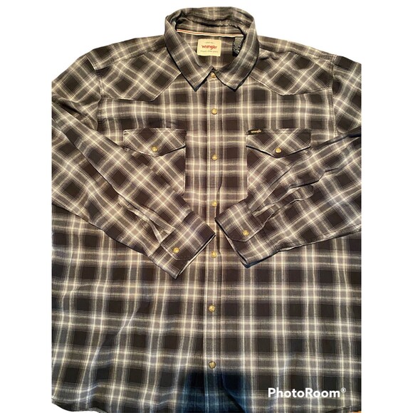 Wrangler Mens Western Shirt. Pearl Snap. Black/White Plaid. Long Sleeve. 2XL - Picture 3 of 9